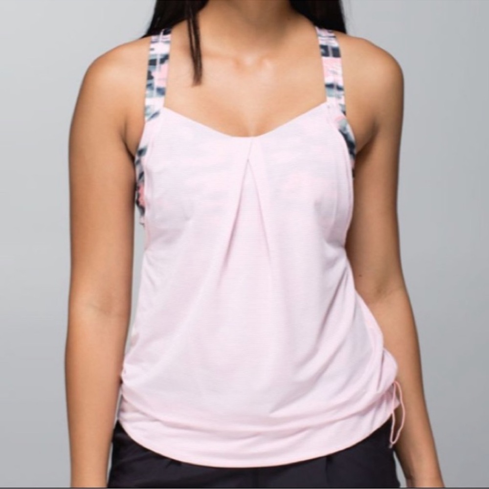 Lululemon Rest Less Tank in Heathered Barely Pink/Wamo Cam 10